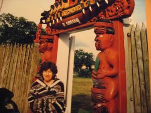 At the gate to the National Marae (Meeting House)